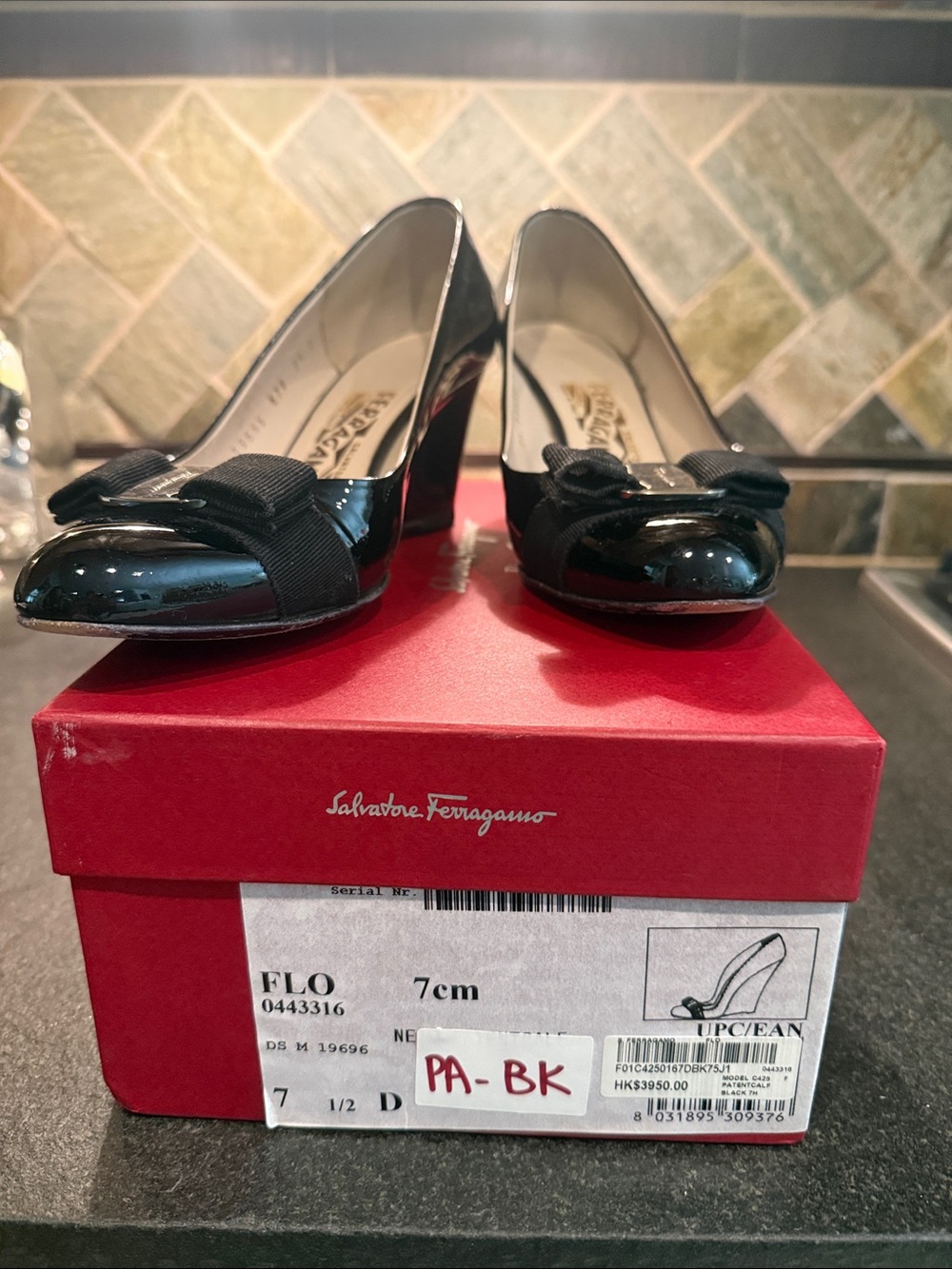 Salvatore Ferragamo Black Patent Leather Bow Wedge Pumps Flo